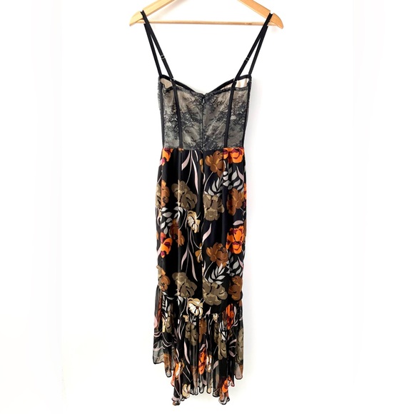 KATIE MAY | Take A Sip Black 70s Floral Orange Lace Corset Flowy Dress XS - Picture 10 of 16